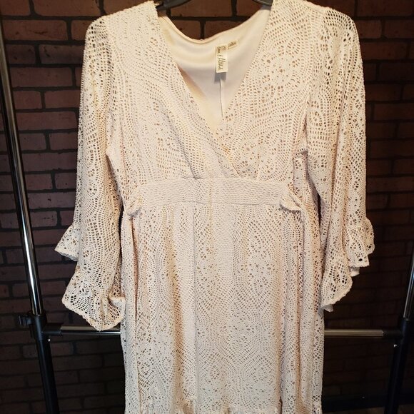 Emma & Michele Large Cream Net Crochet Lined Dress - Picture 3 of 10